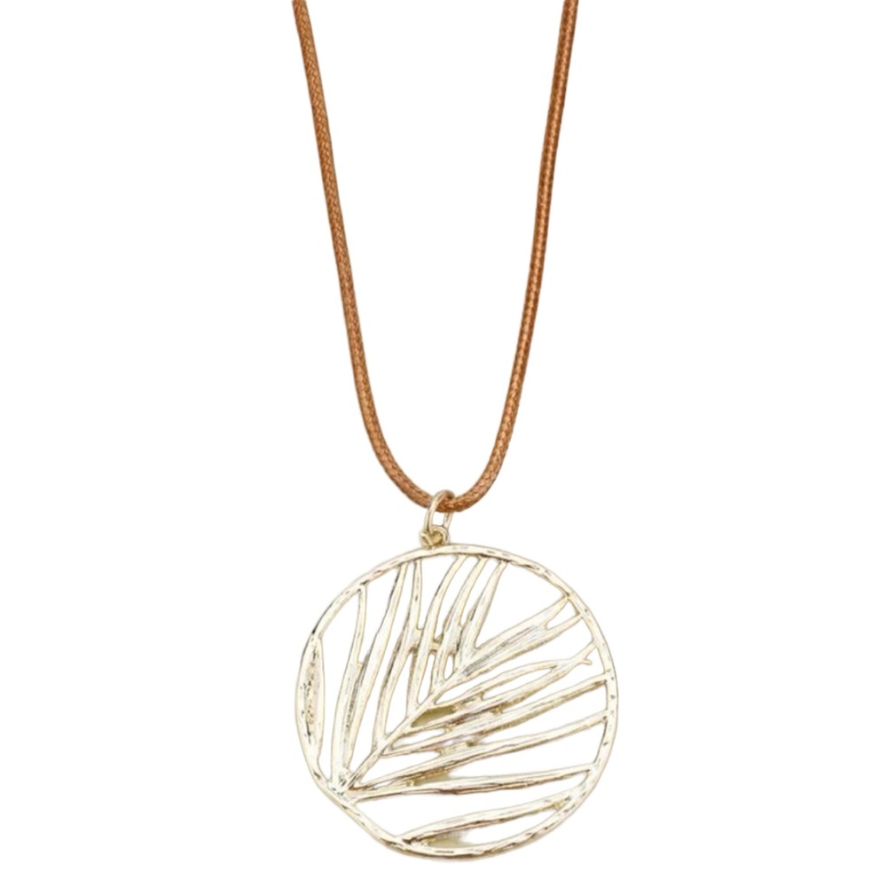 Gold Leaf Round Pendant Necklace